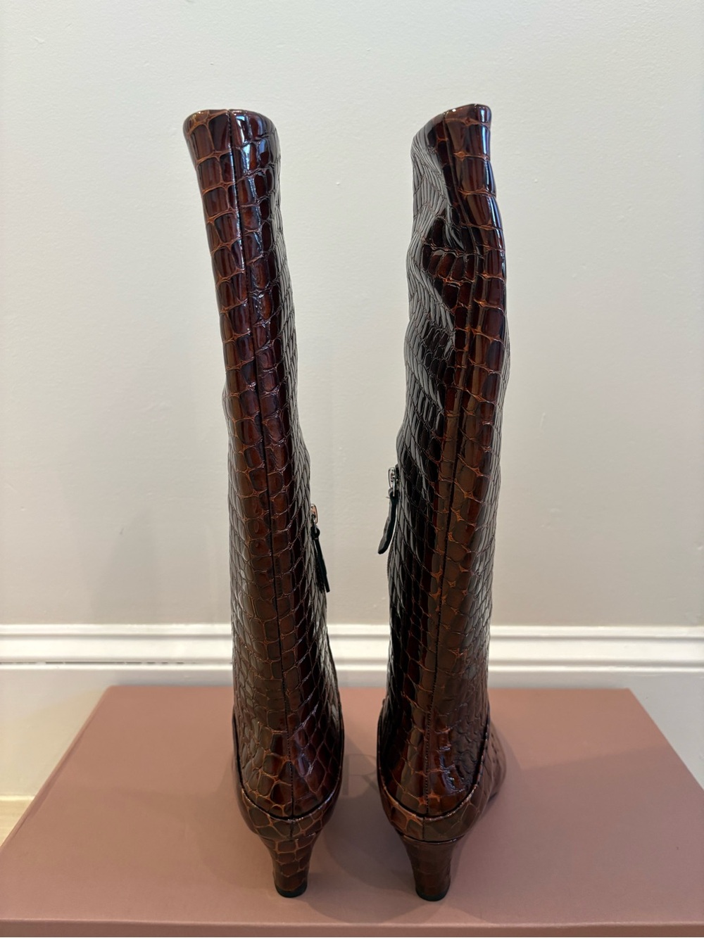 SARTO by Franco Sarto Andria Brown Croc Leather Knee High Boots Size 6M NIB - Picture 6 of 11